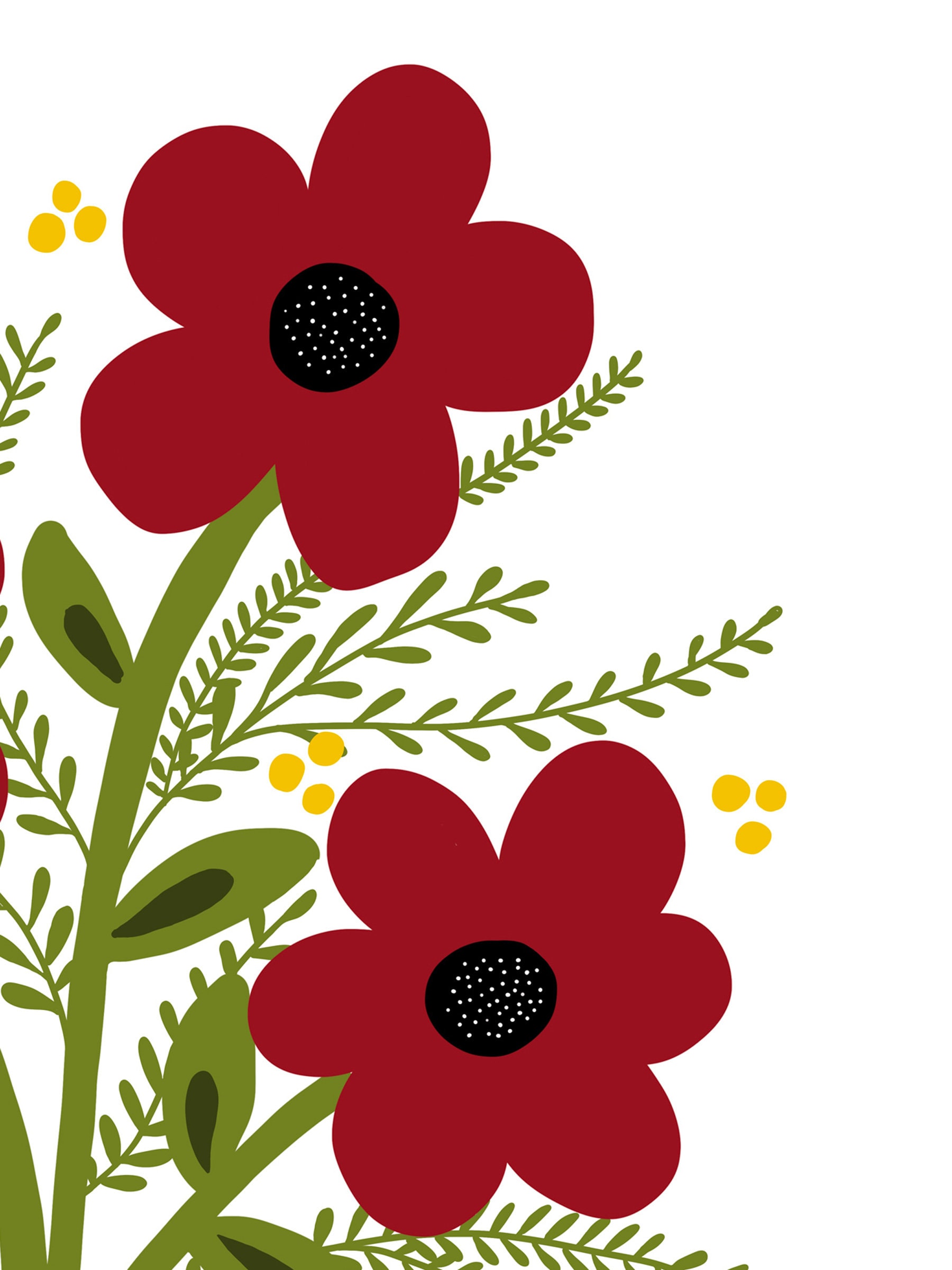 Floral printable art flowers illustration print Red flowers | Etsy