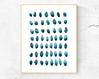 Printable abstract wall art, Dots printable art, blue modern digital download art, Printable modern, Blue brush strokes watercolor print