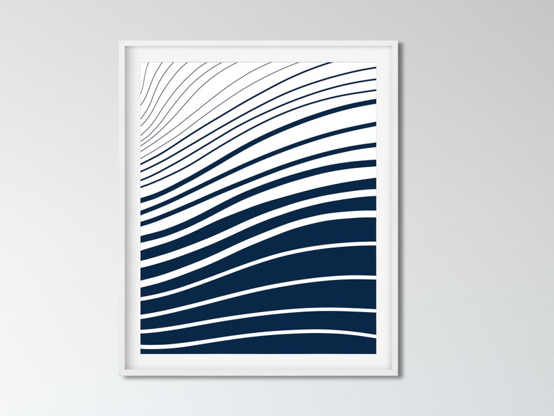 Blue Modern Art Abstract Print Navy Blue Poster Coastal Etsy