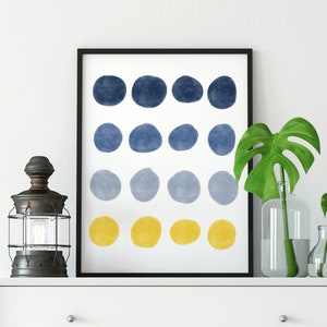 Navy abstract printable, blue gray yellow modern wall art, dots art, scandinavian print, downloadable prints, Printable Minimalist abstract