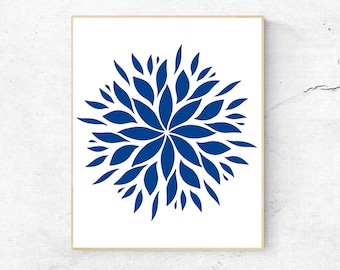 Mandala poster, Modern mandala wall art, Blue geometrical wall art, circle print, 11x14 printable wall art, 16x20 digital download print