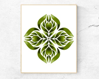 Olive green geometric print, Modern watercolor wall art, green circle print, Watercolor digital download, Watercolor mandala printable art,