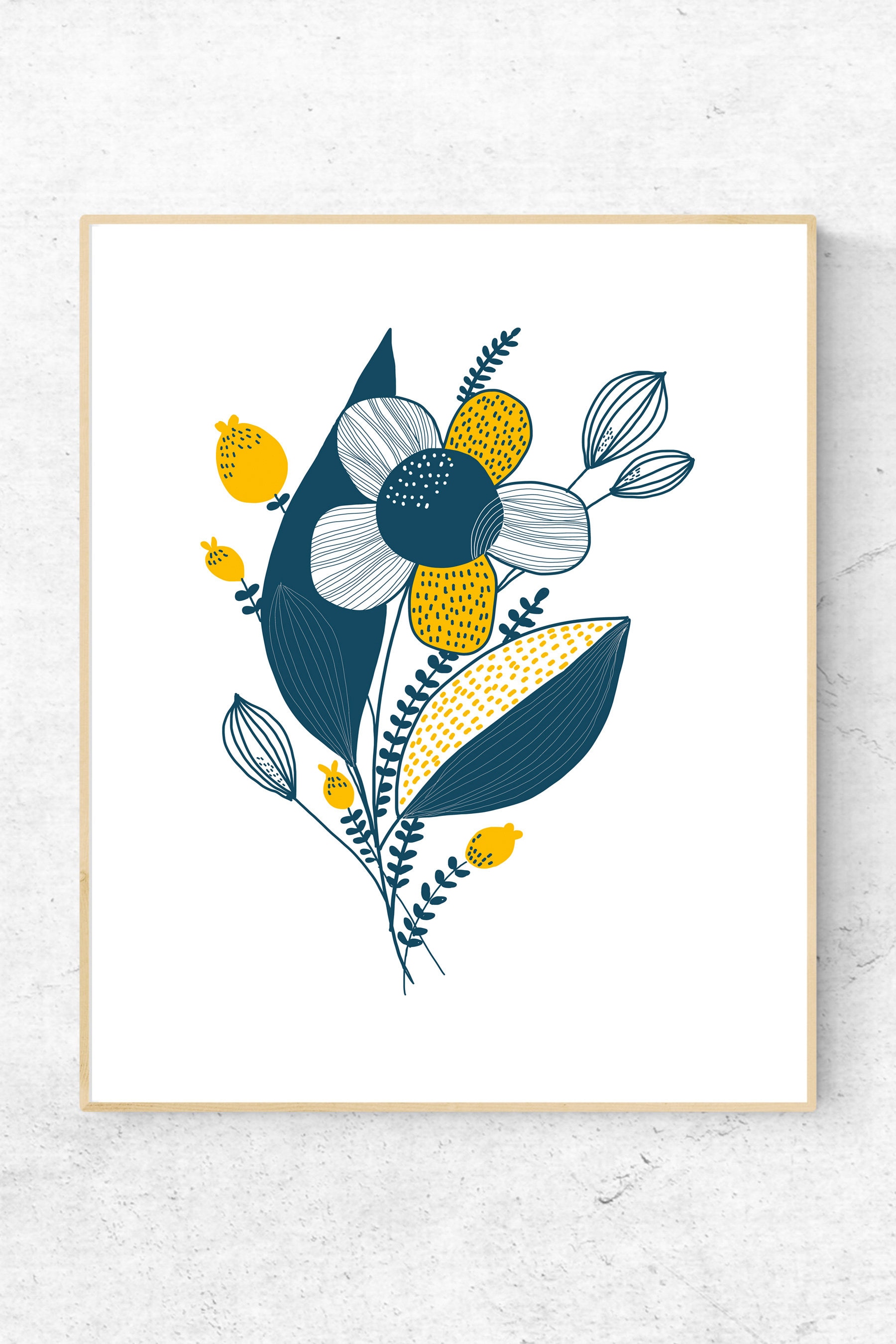Blue and yellow flowers wall art Modern floral printable art Etsy España