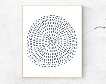 Blue and white modern art, Round digital art, Navy blue minimalist wall art, 16x20 blue print, Downloadable art, Dots print, Circular art