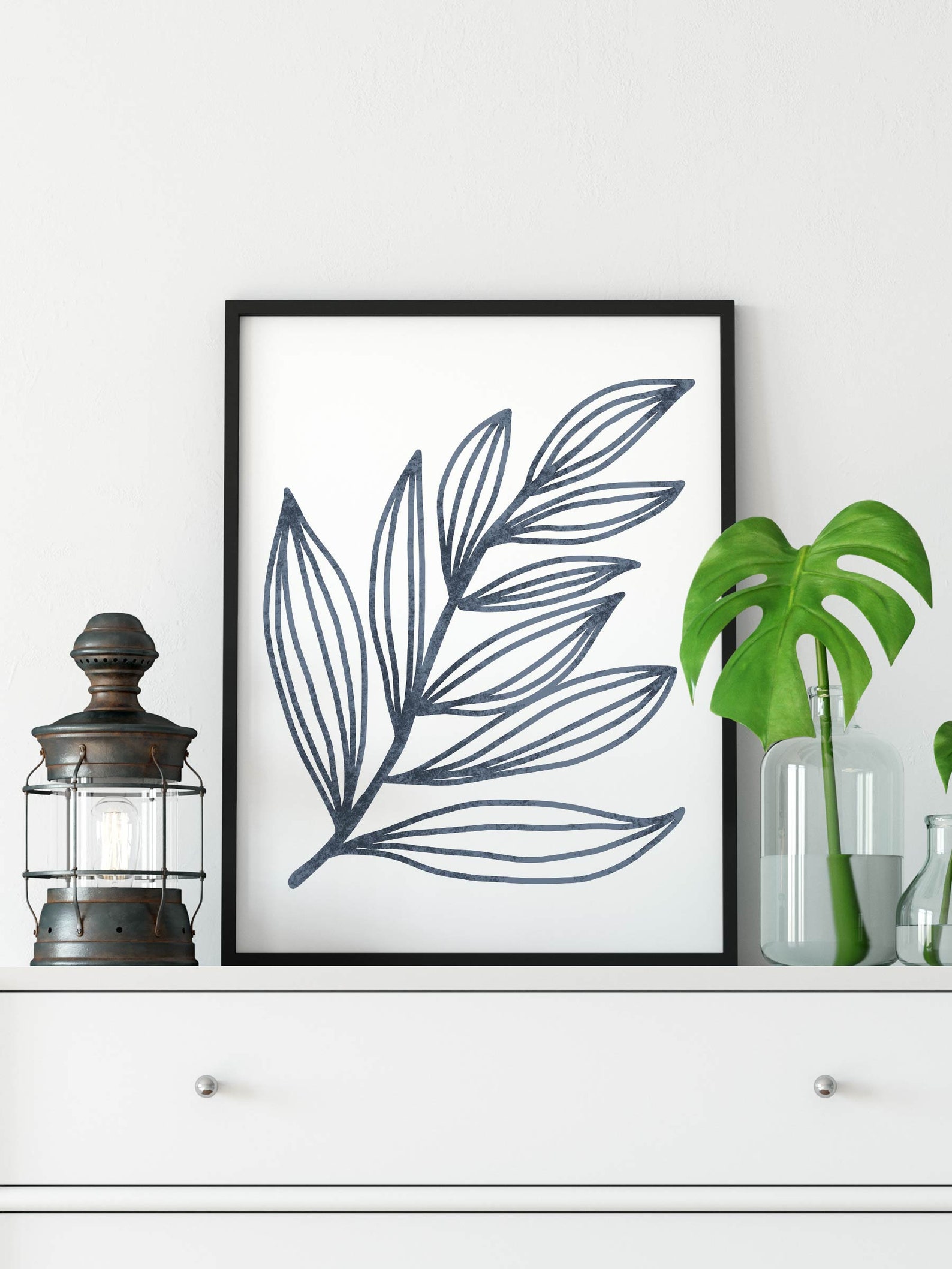 Blue Leaf Wall Art Modern Plant Print Botanical Art Print Etsy