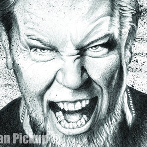 以下が含まれることがあります： 口を開けて叫んでいるひげを生やした男性の白黒鉛筆画。絵はテクスチャのある背景に描かれている。