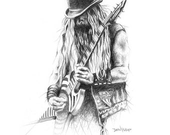 Zakk Wylde Fine Art Print - 11&quot;x14&quot;, Wall Art, Pencil Drawing