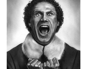 Santa&#39;s Coming! Fine Art Print - 13&quot;x16&quot;, Wall Art, Charcoal Drawing