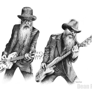 ZZ Top Fine Art Print - 12"x18", Arte de pared, Dibujo a lápiz