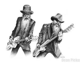 ZZ Top Fine Art Print - 12&quot;x18&quot;, Wall Art, Pencil Drawing