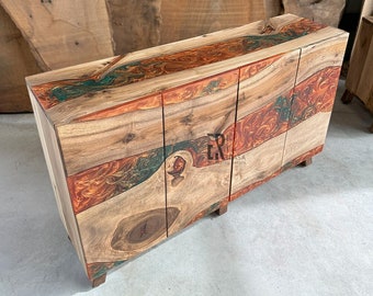 Bronze Green Epoxy Credenza / Modern Sideboard / Media Console / Office Cabinet /Wood Resin Buffet / Bronze Epoxy Cabinet /TV Stand /Dresser