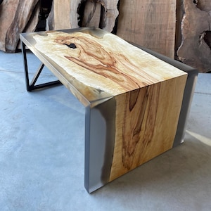 Waterfall Epoxy Coffee Table / Solid Wood And Epoxy Resin River Table / Transparent Black Epoxy Coffee Table / Custom Made Low Height Table