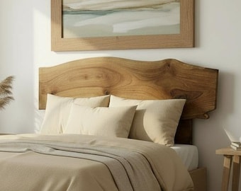 Live Edge Queen Headboard/ Wood Slab Bed Frame / Custom Wood Wall Headboard/ King Bed Frame/  Walnut Headboard/ Floated Wood Headboard
