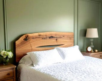 Live edge full size headboard / Custom King sized walnut wood slabs bedframe / Queen floating bed frame / Rustic handmade headboard