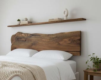 Single Slab Walnut Wood Headboard, Custom Live Edge Queen Bed Frame, Rustic Wall King Headboard, Coastal Headboard, Floated Wood Headboard