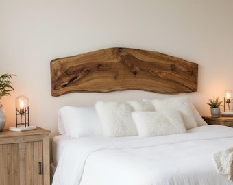 Custom Live Edge Headboard/ / King Wood Slab / Queen Bed Frame/ Rustic Wall Headboard/ Coastal Walnut Headboard/ Floated Wood Headboard
