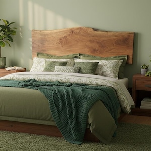 Rustic Solid Wood Headboard / Live Edge Wood King Headboard/ Wooden Queen Bed Frame/ Floating California King Headboard