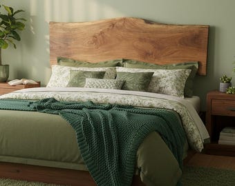 Rustic Solid Wood Headboard / Live Edge Wood King Headboard/ Wooden Queen Bed Frame/ Floating California King Headboard