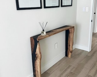 Unique Epoxy Console Table / Modern Walnut And Black Epoxy Entryway Table / Custom Epoxy Dining Table / Waterfall Table / Narrow Console