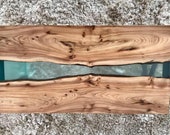 Live Edge Epoxy Waterfall River Table Elm Wood and Turquoise Blue Resin Coffee Table Industrial Steel Legs Walnut Blue Epoxy Table