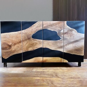 Kast van walnoothout zwart epoxy/hout epoxy dressoir/buffetkast/mediaconsole/kast walnoot epoxy/tv-meubel/moderne woonkamer