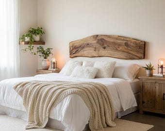 Custom Live Edge Walnut Headboard – King, Queen, Rustic Coastal Wood Slab Bed Frame