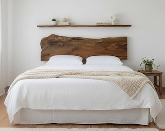 Single Slab Walnut Wood Headboard/ Custom Live Edge Queen Bed Frame/ Rustic Wall King Headboard/ Coastal Headboard/ Floated Wood Headboard