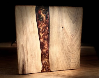 Charcuterie Board / Charcuterie Board / Holz und Flamme Kupfer Epoxidharz Fluss Servierbrett / Jubiläumsgeschenk / Personalisiertes Geschenk / Käseschaufel / Schneidebrett