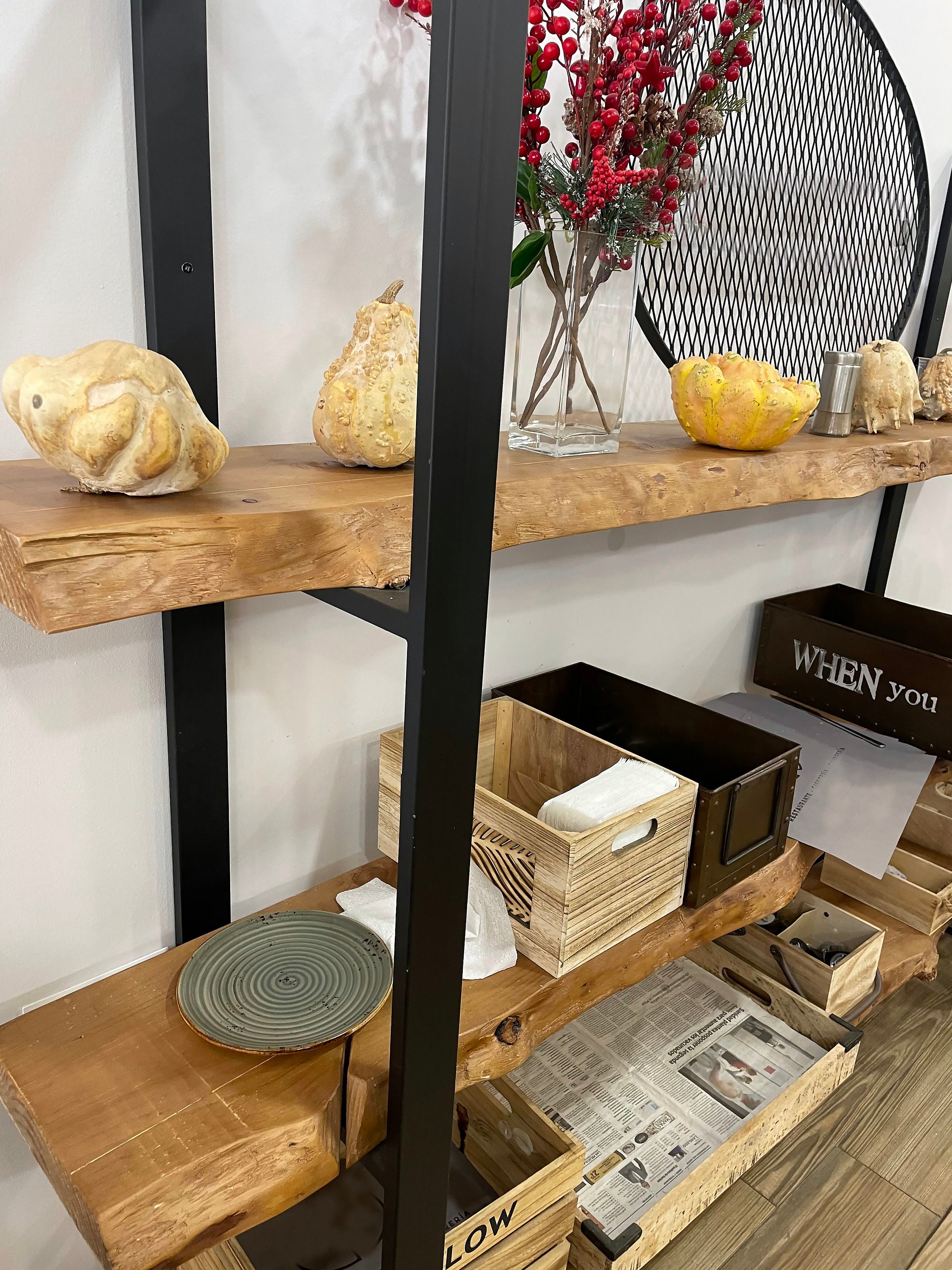 Rustic Live Edge Freestanding Bookshelf / Vintage Sideboard Rustic Live Edge Freestanding Bookshelf / Vintage Sideboard