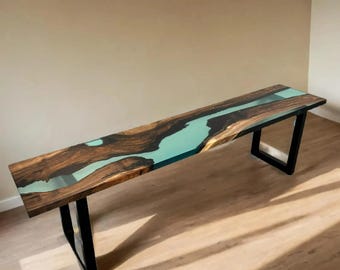Epoxy Bench / Custom Wood Resin Bench / Entryway Live Edge Walnut Wood and Resin Bench / Dining Bench / Long Wood Bench / Small Epoxy Bench