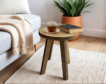 Small Round Wooden Stool/ Scandinavian Short Bedside Table  /Rustic End Table / Plant Stand /  Footstool / Farmhouse Natural Wood Accent