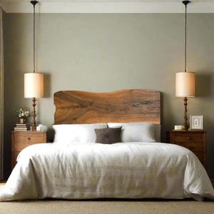 Live Edge King Size Headboard/ Wood Slab Queen Bed Frame/ Custom Rustic Wall Headboard/ Coastal Walnut Headboard/ Floated Wood Headboard