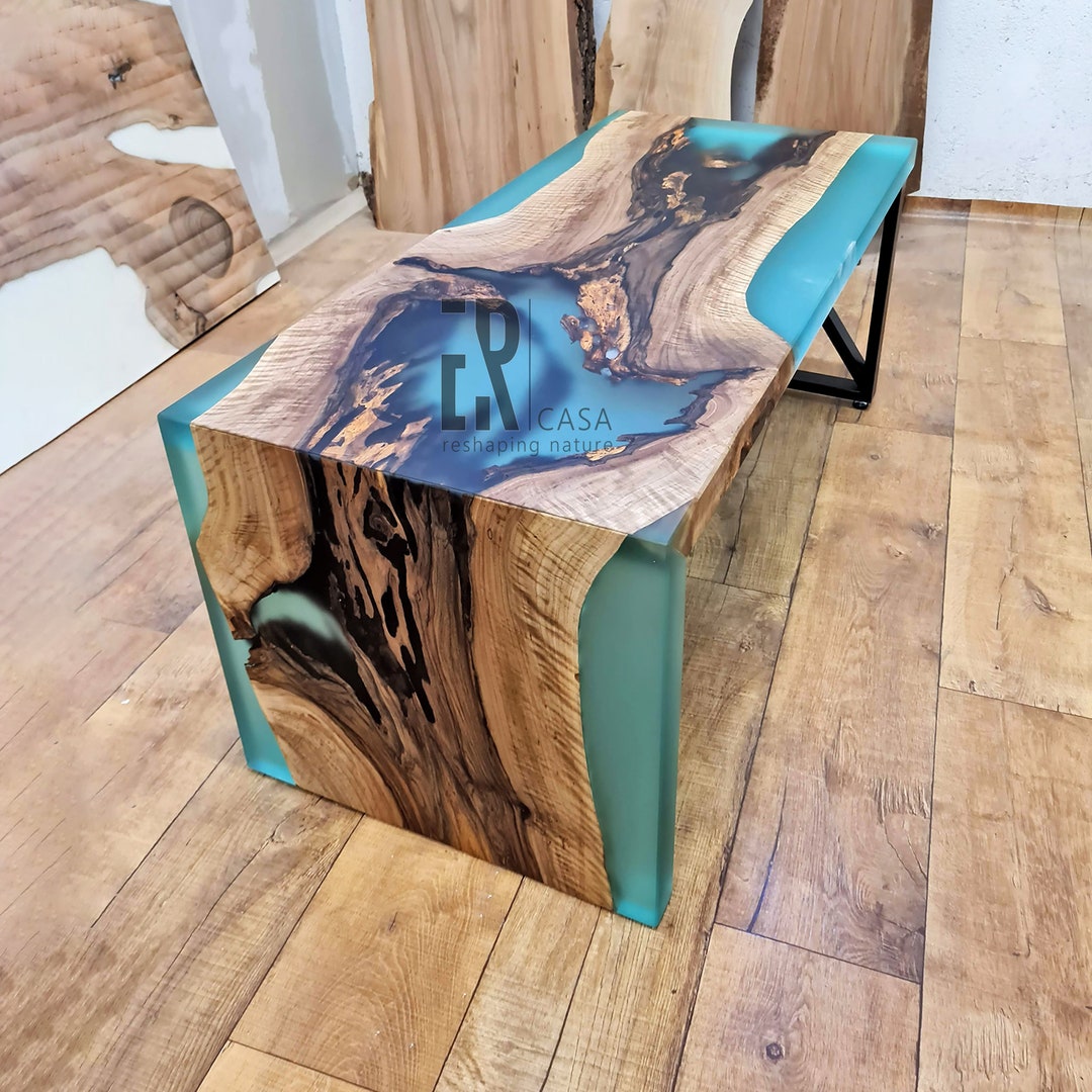 Walnut Wood Epoxy Waterfall River Table / Walnut Wood and Transparent ...