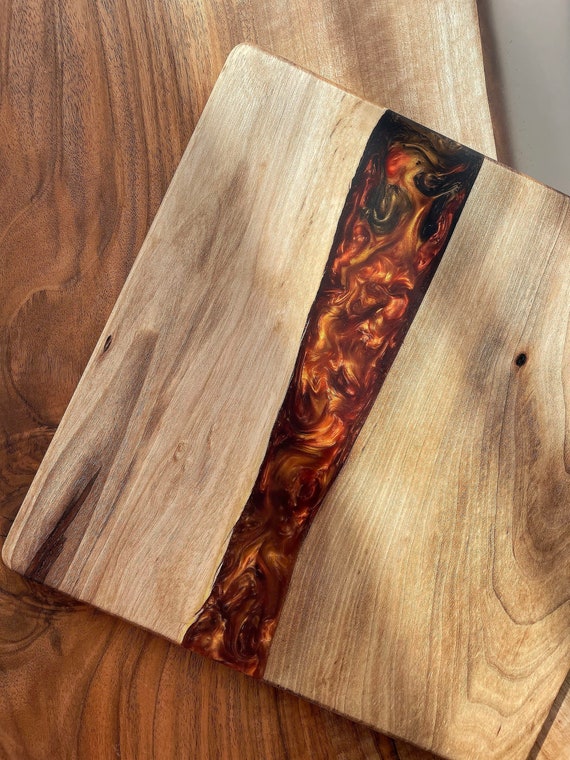 Charcuterie Board /wood and Flame Copper Epoxy Resin River Serving