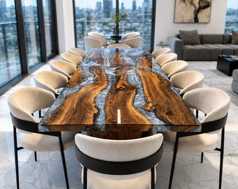 Graphite Walnut Epoxy Dining Table | Live Edge River Table | Handmade in Europe | Custom for 8 10 12