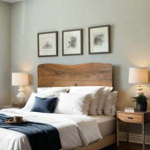 Wood Slab Headboard/ Live Edge Bed Frame / Custom Wood Wall Headboard/ King Bed Frame/  Walnut Headboard/ Floated Wood Headboard