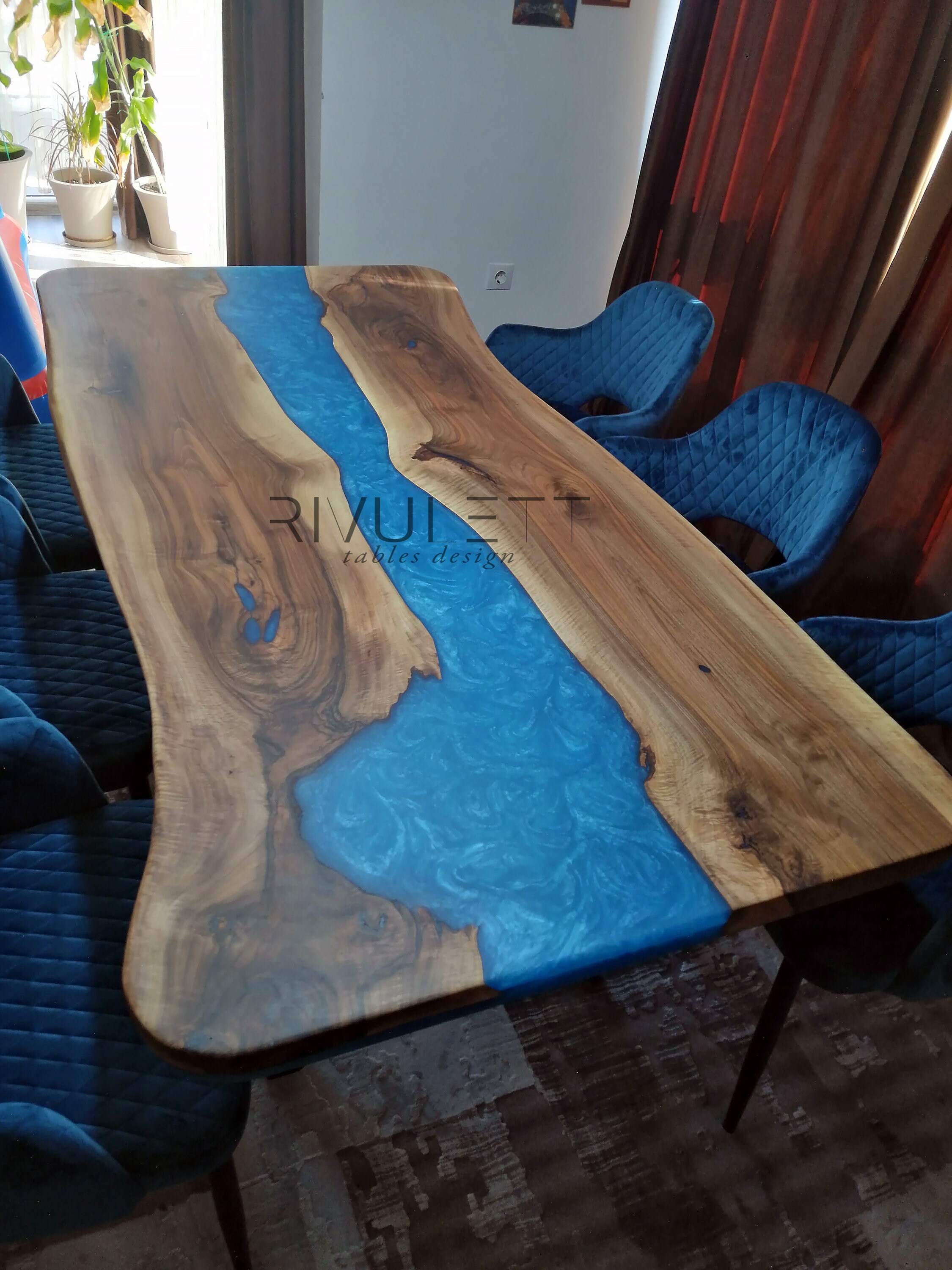 Live Edge Dining Table/ Blue Epoxy Resin Table/Dining Room | Etsy