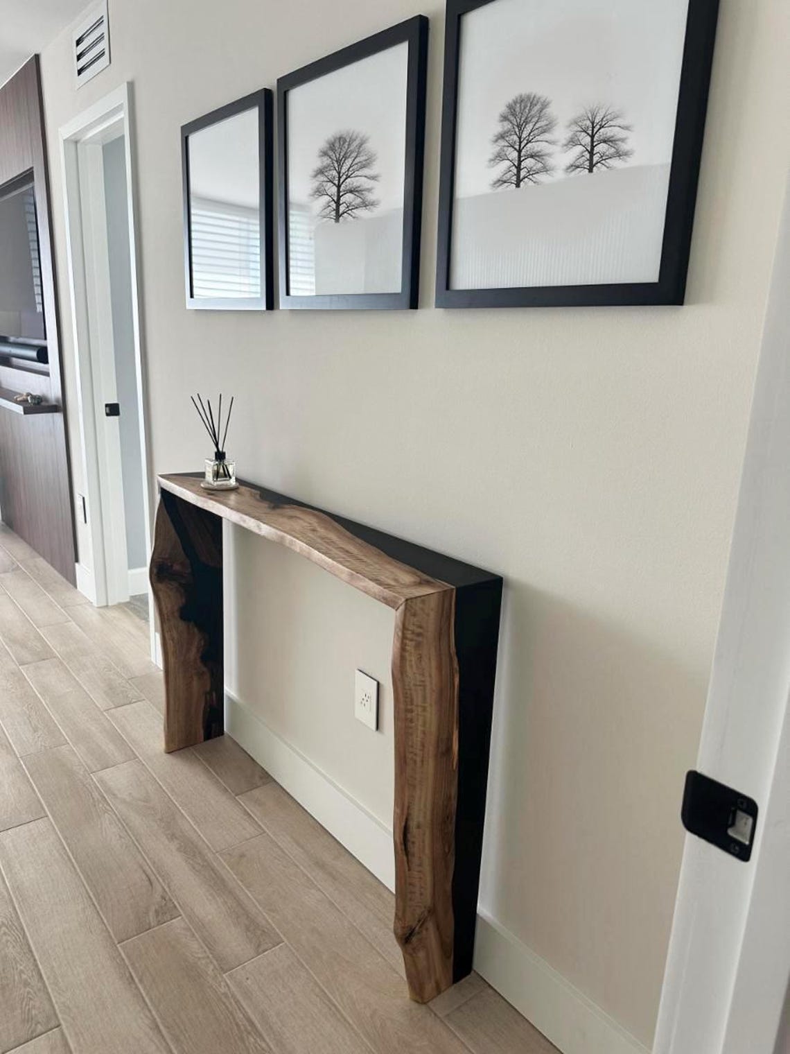 Unique Epoxy Console Table / Modern Walnut and Black Epoxy Entryway ...