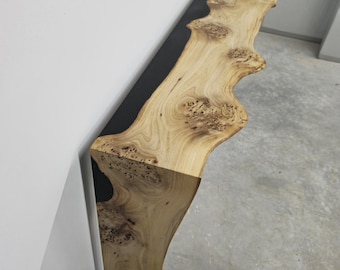 72" Maple Burl And Black Epoxy Entryway Table / Custom Epoxy Dining Table / Waterfall Table / Narrow Console