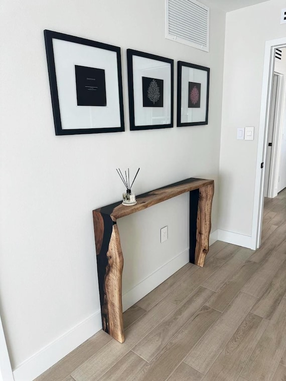 Unique Epoxy Console Table / Modern Walnut And Black Epoxy Entryway Table / Custom Epoxy Dining Table / Waterfall Table / Narrow Console