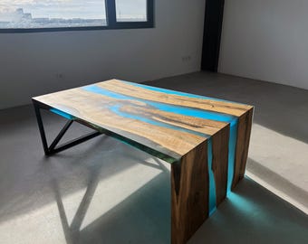Live Edge Waterfall Epoxy Table – River Resin Desk, Console Table, Reception Desk, Bar Top, Kitchen Island, Countertop, Custom Dining Table