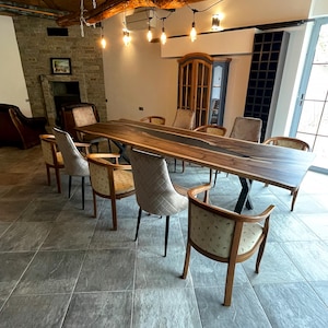 Custom 120" Wood and Epoxy River Table / Live Edge Dining Table /Epoxy Resin Table /Walnut Wood And Sheer Black Epoxy Table/Conference table