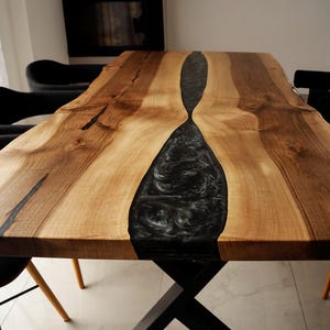 Pearl Black Epoxy Dining Table /Live Edge Walnut Wood Table / Countertop / Wooden Table / River Table / Long Conference Table / Office Table