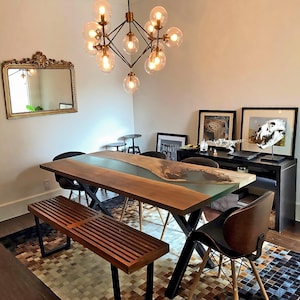 Teal Epoxy Dining Table / Live Edge Epoxy River Table / Semi-Transparent Matte Epoxy Table / Long Conference and Office Table / Living Room
