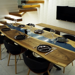 Unique Wood And Epoxy Dining Table for 10 / Custom Blue Epoxy River Table / Epoxy Resin Dining Table / Living Room Furniture / Office Table