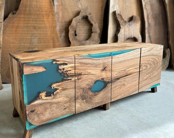 Aparador de madera / Mueble de oficina de resina epoxi y madera / Aparador moderno / Credenza de estilo playero / Mueble de TV / Consola / Cómoda de dormitorio