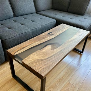 AVAILABLE Modern Wood and Epoxy Coffee Table/ Walnut Wood and Sheer Black Epoxy Resin River Table / Living Room Small Table / Side Table