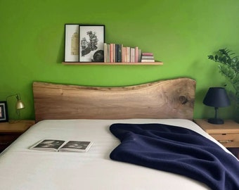 Cabecero de losa de madera rústica / Cabecero de pared de madera personalizado / Cabecero de reina / Marco de cama King / Cabecero de nogal de borde vivo / Cabecero de madera flotante