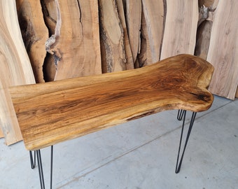 Desk/Modern Wood Slab Desk/ Live Edge Rustic Desk/Home Office Computer Desk with Long Drawer/Solid Wood Desk / Narrow Wooden Entryway Table