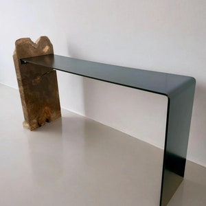 Modern Iron And Wood Console Table /Custom Live Edge Wood And Black Steel Console /Rectangular Metal Natural Walnut Wood Root Black Console